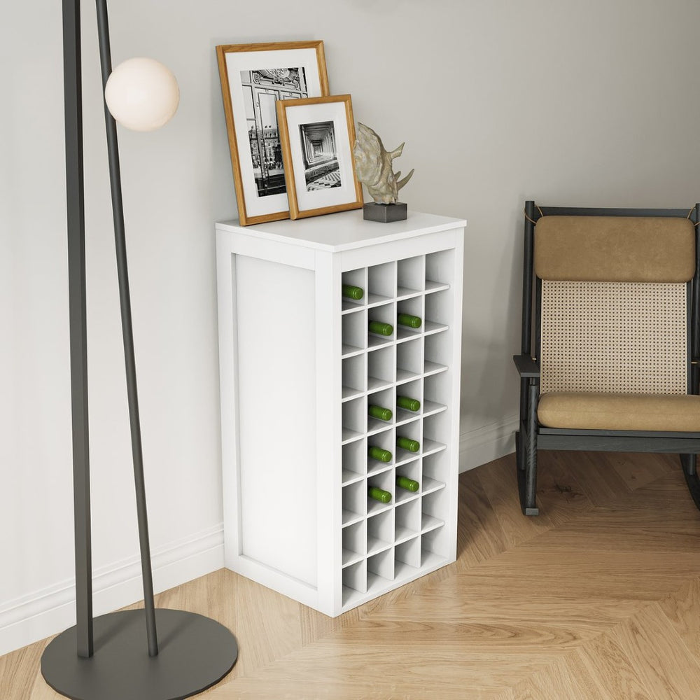 English Elm White Modular 32 Bottle Wine Rack Cabinet Compact Tower for Dining or Home Bar W331P195806