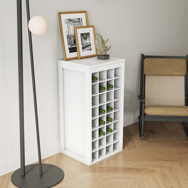English Elm White Modular 32 Bottle Wine Rack Cabinet Compact Tower for Dining or Home Bar W331P195806