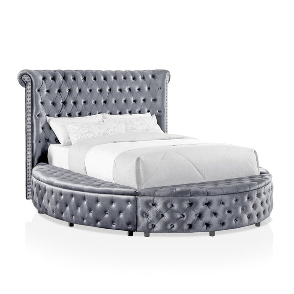 English Elm 1pc Glam Wingback Storage Bed Velvet Tufted Headboard with Usb Eastern King Gray B2741S00818