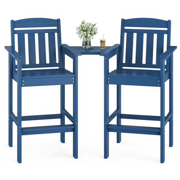 English Elm Tall Adirondack Chairs Set of 2 with Removable Tray & Umbrella Hole, Wood-Grain HDPE Bar Stools for Patio Comfort and Durability Blue T3623P408124