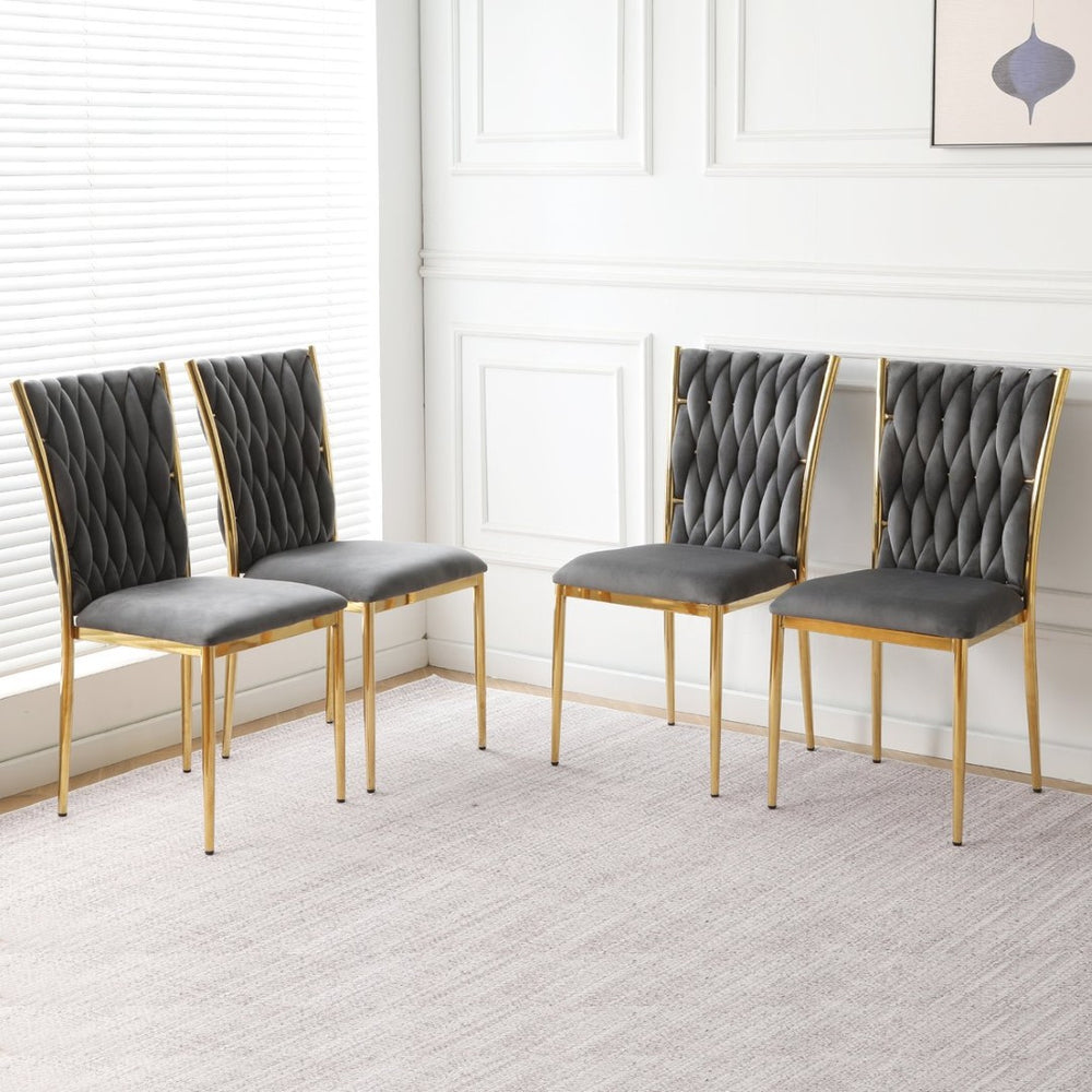 English Elm Modern Velvet Upholstered Dining Chairs Set of 2 with Electroplated Legs for Kitchen Dark Gray W210P301593