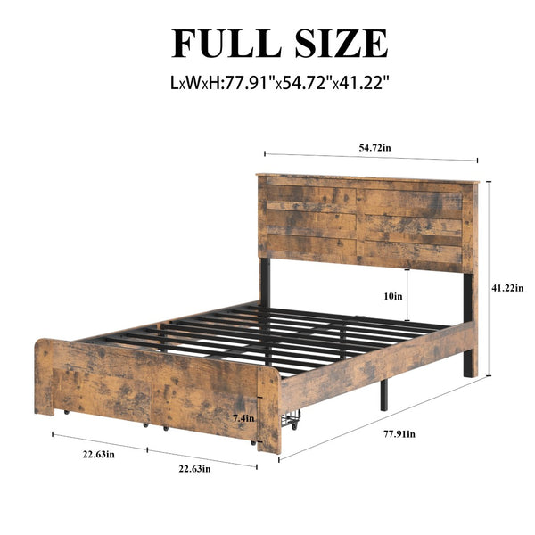 English Elm Full-size Storage Platform Bed Weathered Wood Usb Charging Headboard and Under Drawer W636P430758