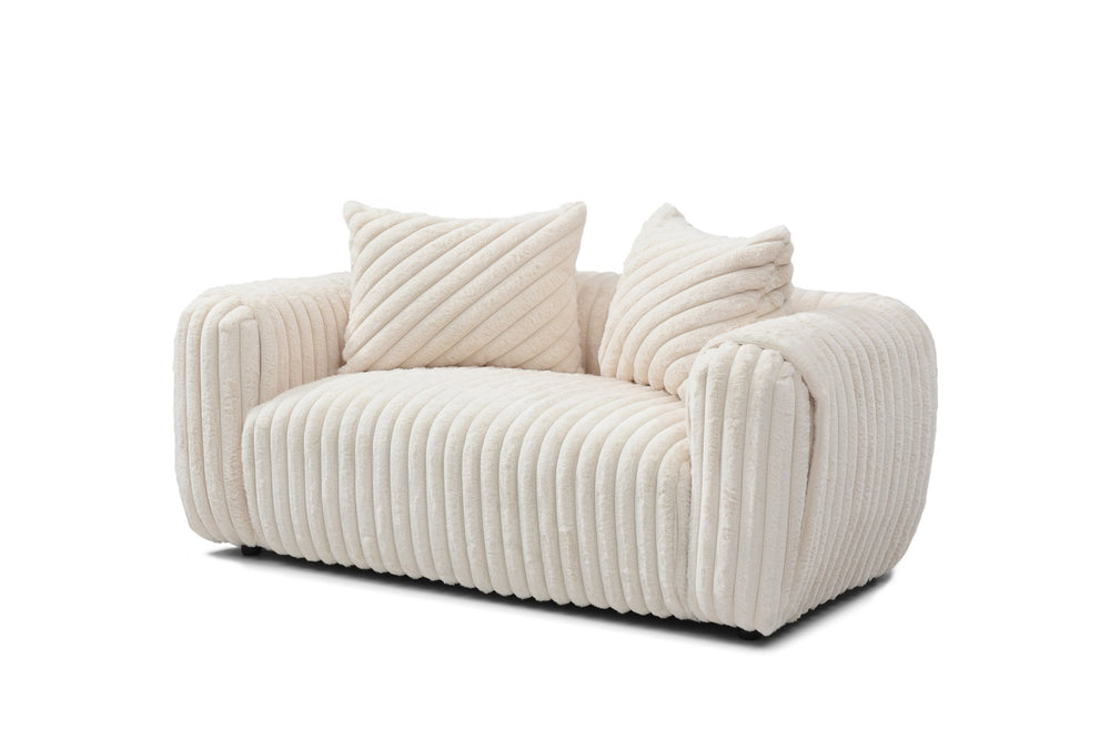 English Elm Cancun White Bouclé Loveseat G00932A-L with 2 Back Pillows, Plush Upholstery, Durable Frame Comfort B078S00627