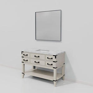 English Elm White Oak Single Bath Vanity Set With Carrara Marble Top, Soft-Close Drawers & Matching Mirror B2731S01525-GIGA