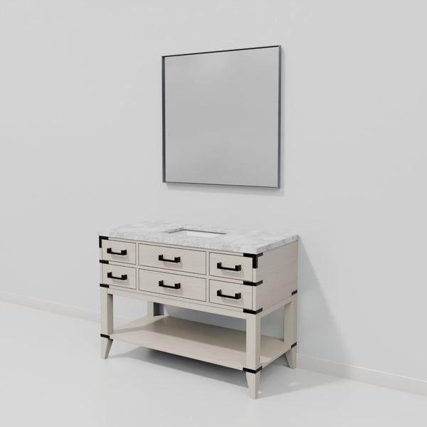 English Elm White Oak Single Bath Vanity Set With Carrara Marble Top, Soft-Close Drawers & Matching Mirror B2731S01525-GIGA