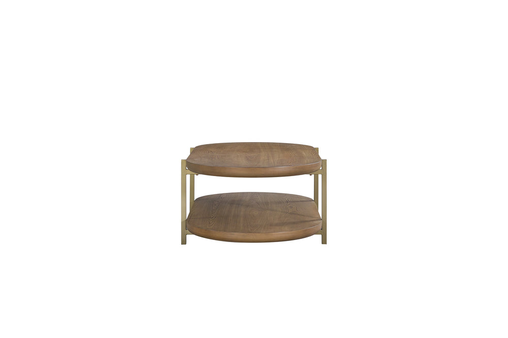 English Elm Cocktail Table with Elm Veneer & Metal Frame, Latte Finish, Modern Soft Design + Storage Shelf B2699P238777