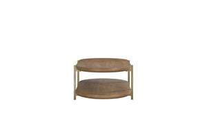 English Elm Cocktail Table with Elm Veneer & Metal Frame, Latte Finish, Modern Soft Design + Storage Shelf B2699P238777