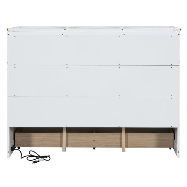 English Elm Queen Murphy Wall Bed with Pull Out Drawer and Built in Usb Charging Cabinet White N708P205905K
