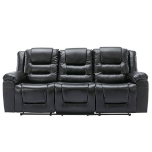 English Elm 3 Seater Home Theater Recliner with Dual Cup Holders PU Leather Comfort, Manual Infinite Recline, 350lb Capacity Black WF323620AAB
