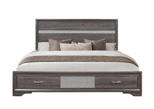 English Elm RYDER Elegant Full Bed with Crystal Accent Headboard and Two-Drawer Footboard, Solid Wood Frame Sparkle Grey Queen B201S00060