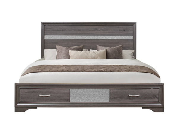 English Elm RYDER Elegant Full Bed with Crystal Accent Headboard and Two-Drawer Footboard, Solid Wood Frame Sparkle Grey Queen B201S00060