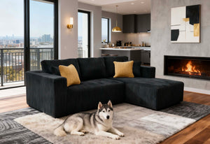 English Elm Full Corduroy Sectional Sofa with Foam Cushions Ready to Use Straight From the Box B2748S00057