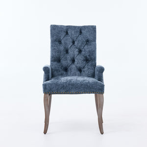 English Elm Upholstered Chenille Club Dining Chair Tufted High Back with Curved Solid Wood Legs Blue W1143P449346