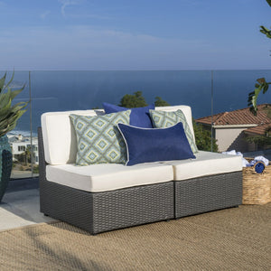 English Elm Santa Cruz Outdoor Wicker Sectional Armless Chair Set with Plush Weather Resistant Cushions Grey+White 52976.00IRNGRY