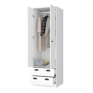 English Elm Denton White Armoire with Hanging Rod, Two Spacious Drawers & Stylish Handles for Organized Storage B128S00122