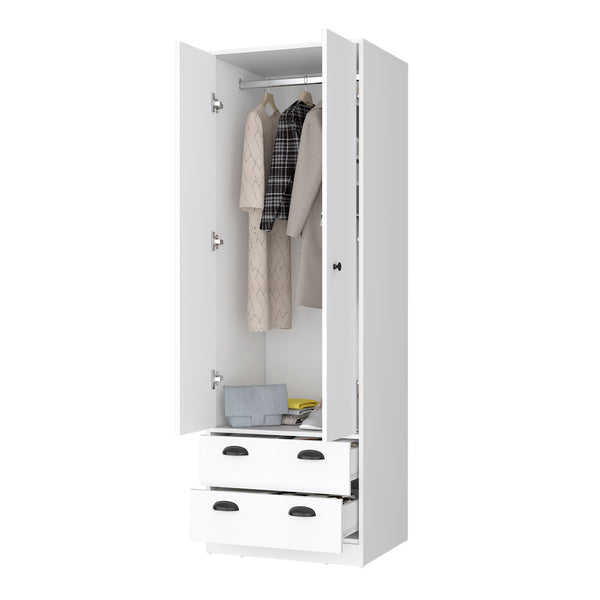 English Elm Denton White Armoire with Hanging Rod, Two Spacious Drawers & Stylish Handles for Organized Storage B128S00122