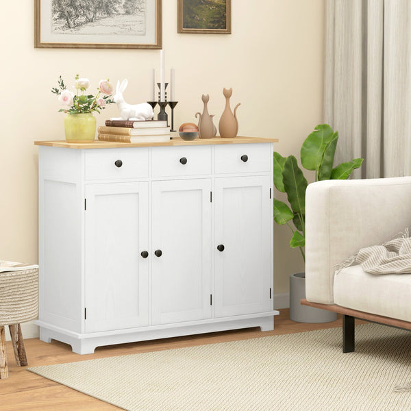 English Elm Homcom Distressed White Sideboard With Solid Wood Top, Versatile Storage Cabinet For Kitchen & Living Room W2225P229095
