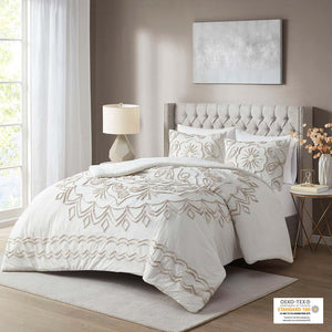 Madison Park Violette Global Inspired 3 Piece Tufted Cotton Chenille Comforter Set MP10-7141 Ivory/Taupe