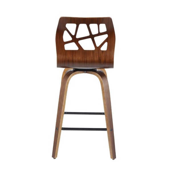 English Elm Folia Mid-Century Counter Stool 26" with Walnut Curved Frame, Padded Upholstery & Swivel Comfort Grey B202S00265