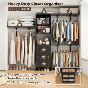 English Elm Closet Organizer - Versatile High-Capacity Rack With Drawers & Expandable Hanger Rods For Stylish Storage T3623P409115