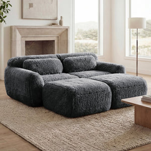 English Elm 80''soft Plush Modular Sectional Sofa with Chaise Deep Seat High Density Foam Living Room Dark Grey W714S01548