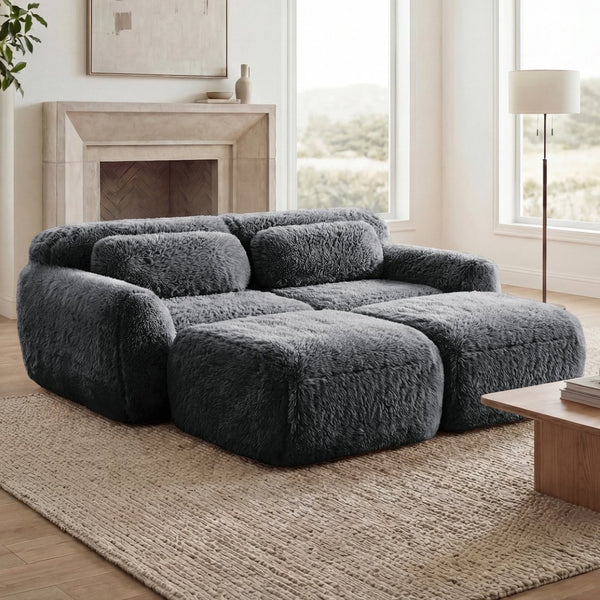 English Elm 80''soft Plush Modular Sectional Sofa with Chaise Deep Seat High Density Foam Living Room Dark Grey W714S01548
