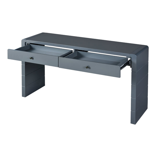 English Elm TREXM Curved Console Table with Storage and 2 Drawers – Farmhouse Rustic Entryway Organizer, 56" Navy N715P244723M