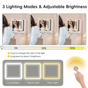 English Elm Vanity LED Mirror Desk with Flip-Top Dual Function, 7 Drawers & Multiple Shelves for Organized Glam White 32.28 L x 19.69 W x 8.86 H N733S363650K