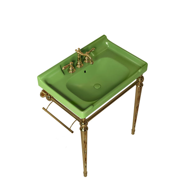 English Elm VICI 28" Bathroom Console Sink with Integrated Ceramic Basin, Overflow, Stainless Support Legs Gold,Green W2615S00330