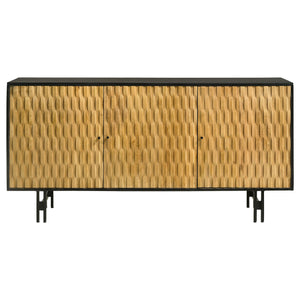 English Elm Madrid Rustic Natural & Black 3-Door Accent Cabinet with Textured Wood Doors, Adjustable Shelves, Iron Knobs (64"W) B062P358339