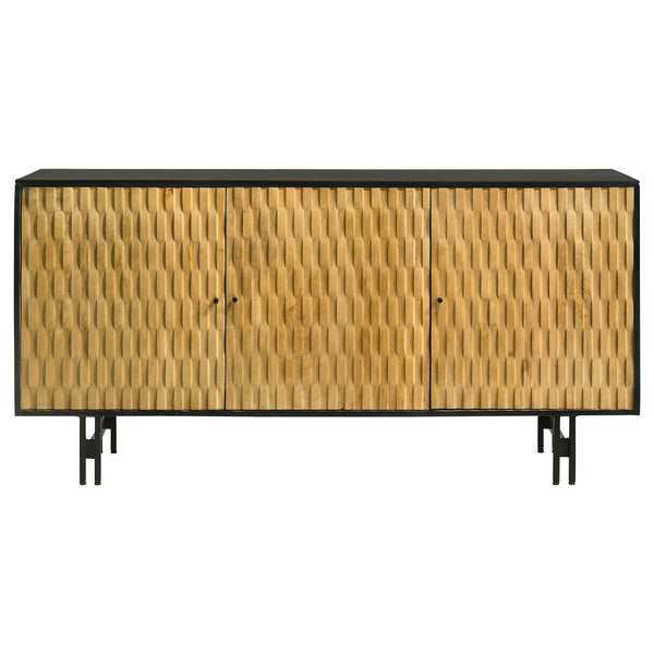 English Elm Madrid Rustic Natural & Black 3-Door Accent Cabinet with Textured Wood Doors, Adjustable Shelves, Iron Knobs (64"W) B062P358339