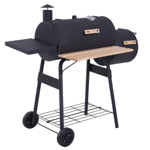 English Elm Outsunny Steel Offset Smoker Charcoal Grill Combo with Wheels and Dual Shelves W2225P174290
