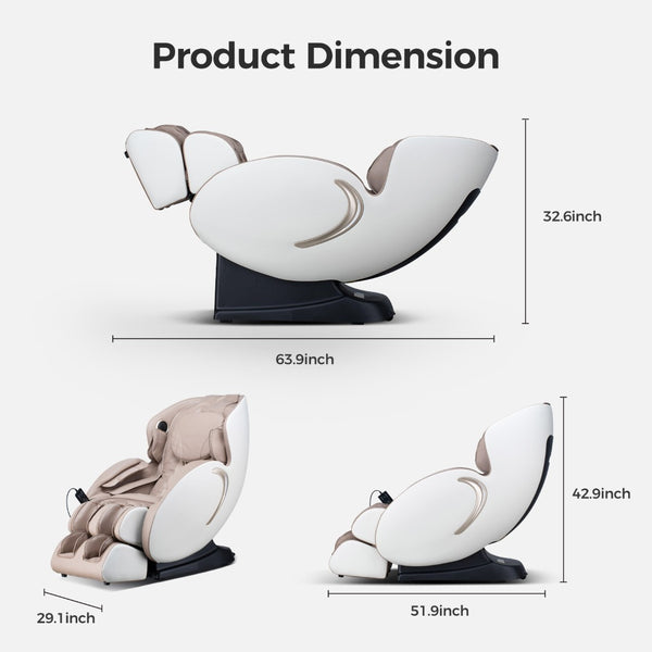 English Elm Bosscare Full Body Shiatsu Recliner with Sl Track 3d Rollers and App Control Beige+Gold W730P162476