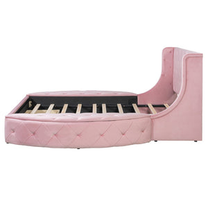 English Elm Upholstered Queen Platform Bed Velvet Wingback Frame with Storage Drawer and Side Stools Pink LP200815AAH