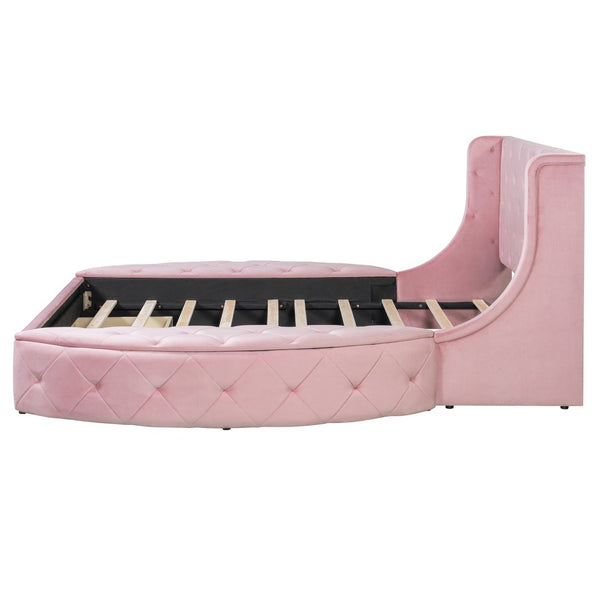 English Elm Upholstered Queen Platform Bed Velvet Wingback Frame with Storage Drawer and Side Stools Pink LP200815AAH