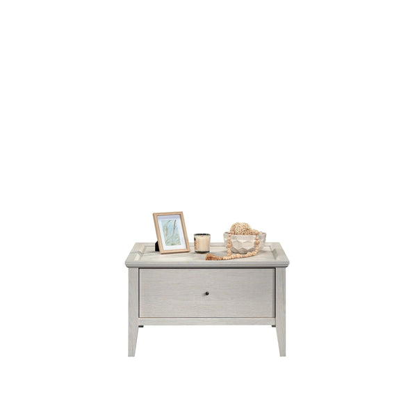 English Elm Coffee Table with Spacious Drawer and Open Shelf, Engineered Wood, Rustic-Modern Farmhouse Charm, Sturdy Design LIGHT GREY B356P354459