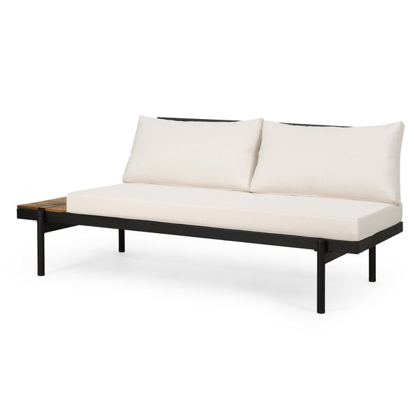 English Elm Christopher Knight Home® - Theo 2-Seater Sofa - Left Side: Modern Iron Frame, Teak Accents & Cream Water-Resistant Cushions 71399.00LCRM