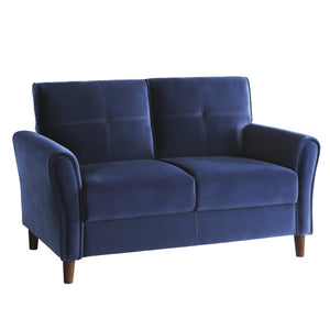 English Elm Blue Velvet Dunleith Loveseat Plush Tufted Seatbacks Flared Arms Solid Wood Frame Modern Chic B011P204911