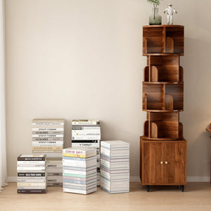 English Elm Rotating 360° Corner Bookshelf - 5-Tier Compact Storage Rack With Drawer For Small Spaces, Walnut W2641P329220-GIGA