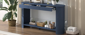 English Elm U_style Oak Veneer Console Table with 3 Drawers Open Shelf Entryway Hallway Storage Navy Blue N711P395523C