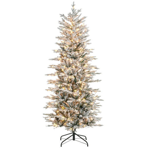 English Elm Homcom 6Ft Snow Flocked Prelit Christmas Tree With 250 Warm Lights, Easy Setup & Flame Retardant Base W2225P229315