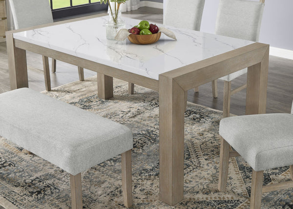 English Elm Louisa Rectangular Faux Marble Dining Table Seats Six with Light Oak Parsons Base B2749P413310