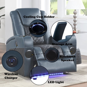 English Elm Alair Blue & Black Leather Aire Power Recliner with Bluetooth, Wireless Charger, Cooling Cupholder & Storage B2726P321025