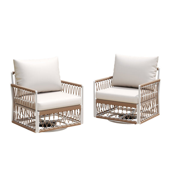 English Elm Christopher Knight Home® - [Set Of 2] 360° Swivel Bohemian Lounge Chairs - Handwoven Rope, Waterproof Cushions, Stylish Patio Comfort N767P306733B