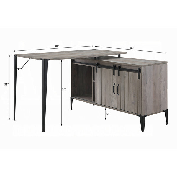 English Elm Grey Oak Spacious Writing Desk with Sliding Barn Door, Black Metal Legs, Cord Management, Storage B062P209219