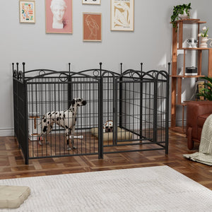 English Elm Dog Playpen 8 Panel Heavy Duty Iron Pet Fence Foldable Indoor Outdoor Exercise Pen Black W368P234000