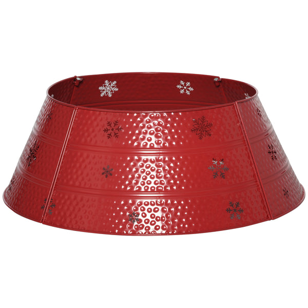 English Elm HOMCOM Steel Christmas Tree Collar Ring Skirt Cover for 7.5ft Trees, Durable Powder-Coated Guard, 26" x 9" Red W2225P229116