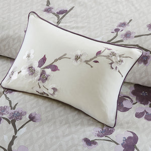JLA Home Madison Park - 8 Madison Park Holly Cotton Sateen Comforter Set with Embroidered Pillows, Taupe-Purple Floral Elegance 92 L x 104 W x 1.5H MP10-4167