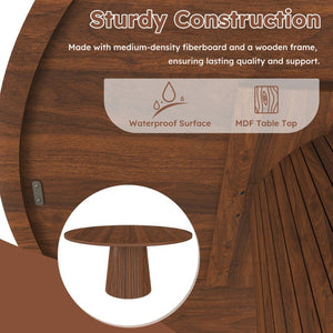English Elm 47 Inch Round Marble Veneer Mdf Dining Table Seats Four with Slim Wood Strip Base Walnut W2700P404637