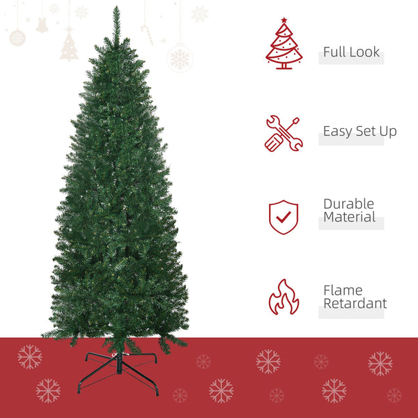 English Elm Homcom 6' Slim Fir Christmas Tree - Realistic Branches, Space-Saving Design, Easy Setup & Storage W2225P249625